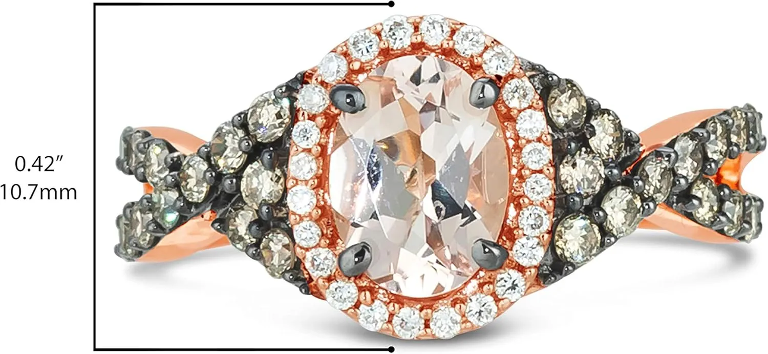 LeVian 14K Gold, Oval Gemstone & 2/3 Cttw White & Chocolate Diamond Halo Engagement Ring (Fancy Brown/G-H Color, VS2-SI2 Clarity) Choice of Gem Color