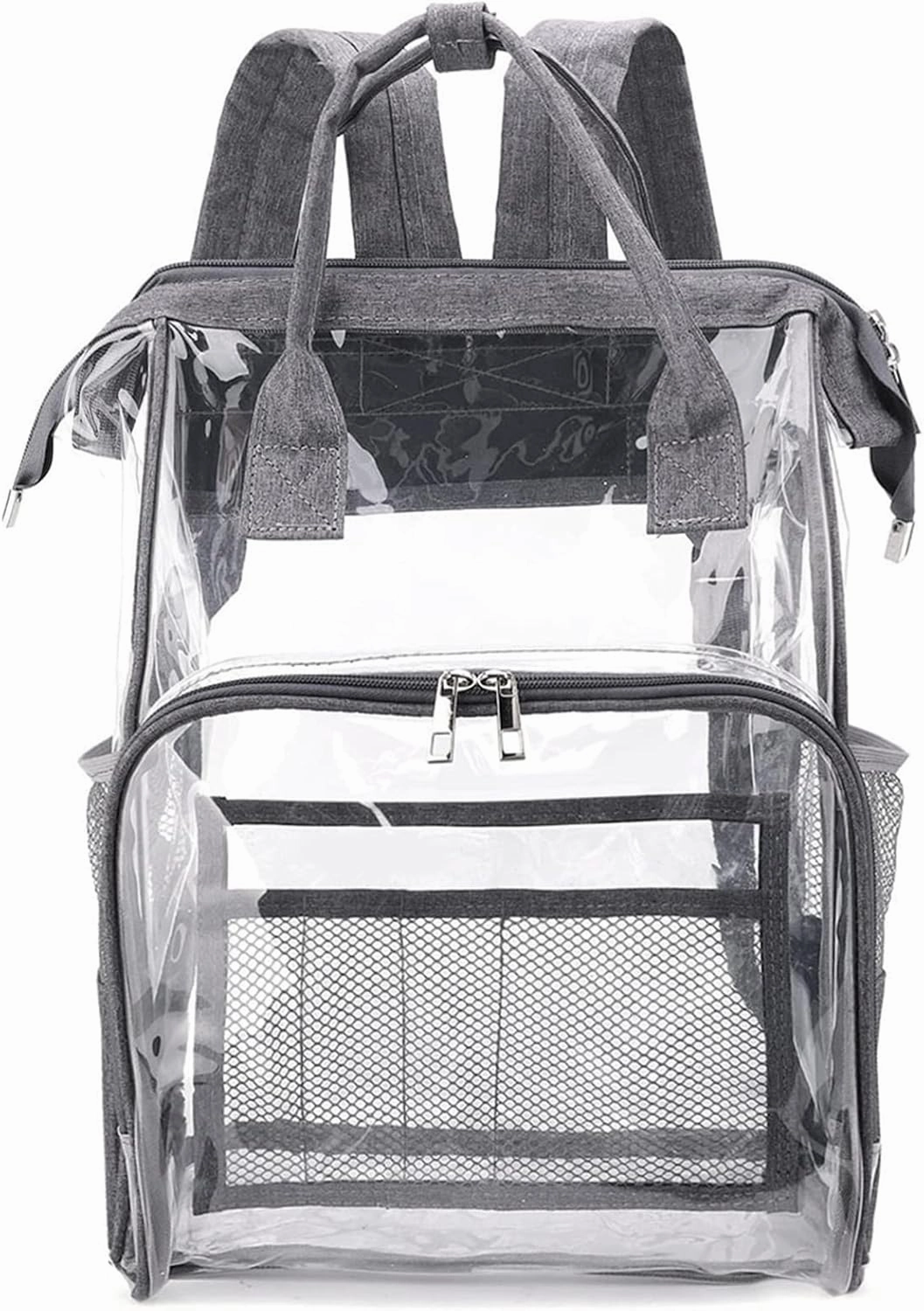 LIMHOO Clear Backpack Heavy Duty Transparent Backpack See Through Backpacks for Sports Work Stadium Security Travel College (Grey)