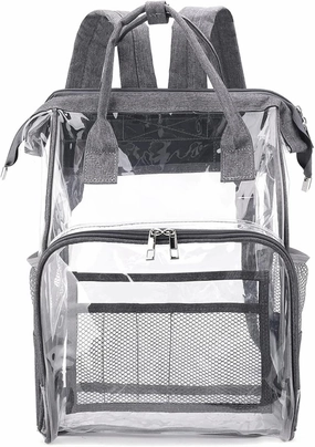 LIMHOO Clear Backpack Heavy Duty Transparent Backpack See Through Backpacks for Sports Work Stadium Security Travel College (Grey)