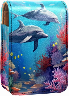 Lipstick Case,Portable Makeup Bag Cosmetic Pouch,Lipstick Holder Makeup Organizer,Dolphins Fish Ocean Coral