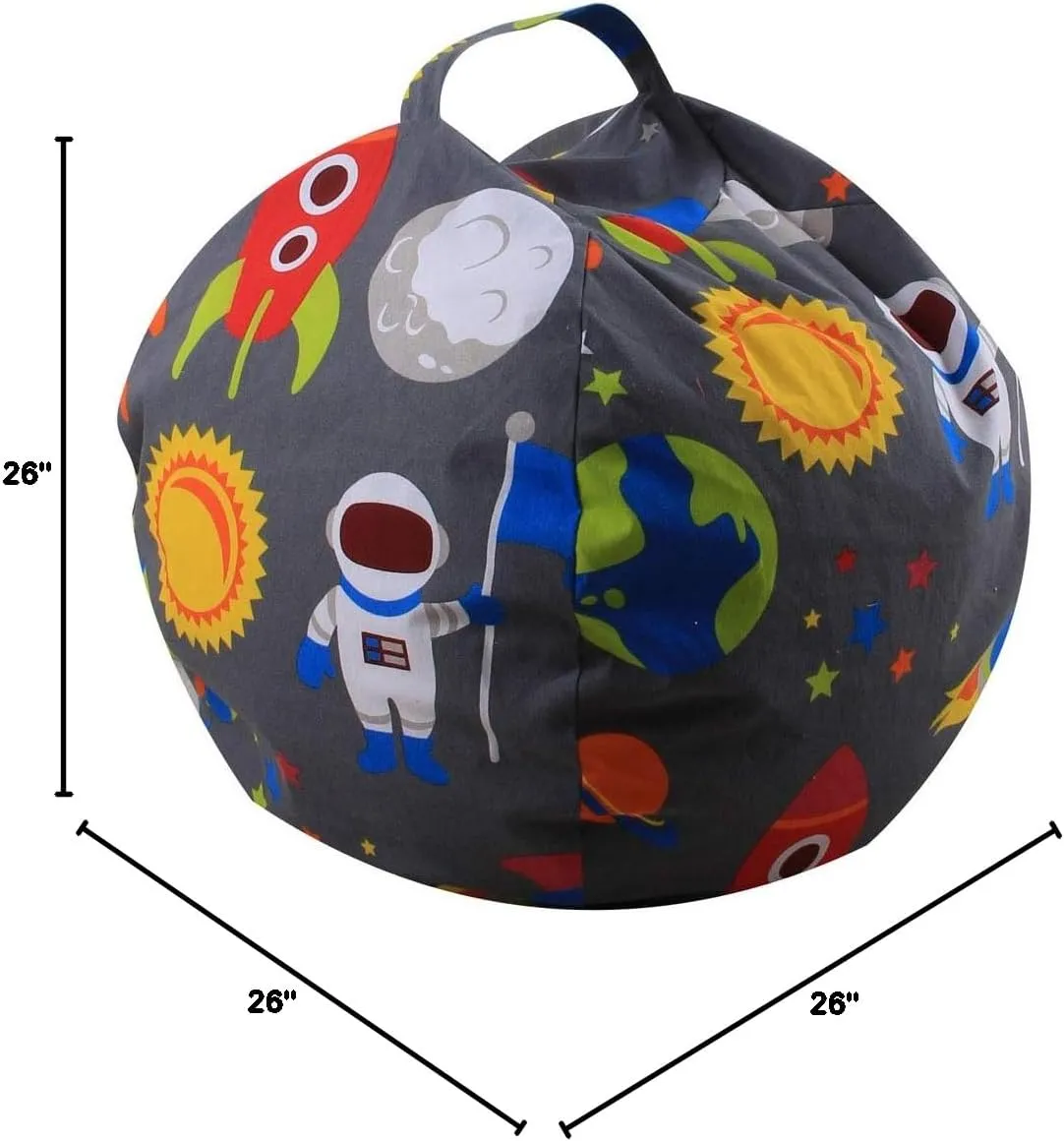 LMYOVE Stuffed Animal Storage Bean Bag Chair Cover for Kids, Organizing Plush Toys for Girls and Boys (26'', Astronaut)