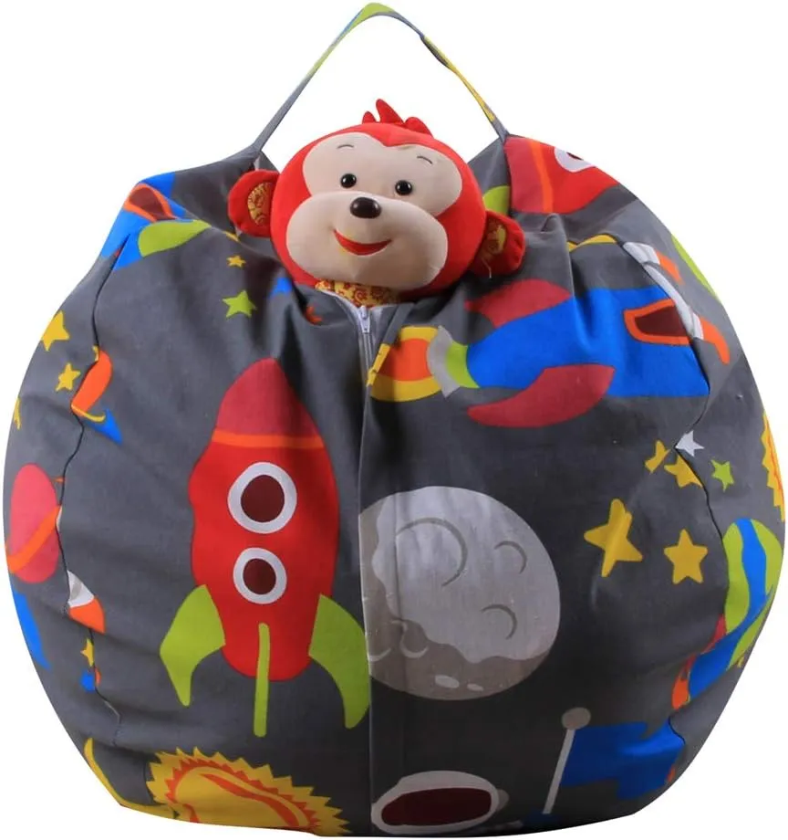 LMYOVE Stuffed Animal Storage Bean Bag Chair Cover for Kids, Organizing Plush Toys for Girls and Boys (26'', Astronaut)