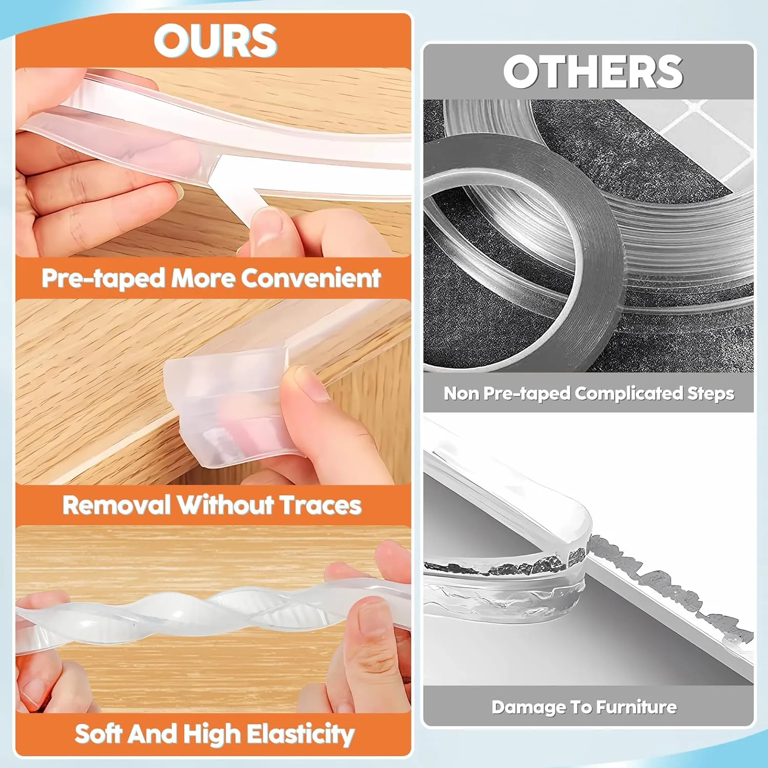 Loiion Edge Protector, 100% Silicone, Soft Corner Protectors for Kids, Pre-Tape Adhesive, Baby Proofing for Furniture, Cabinet Bumper (16.4ft, Clear)