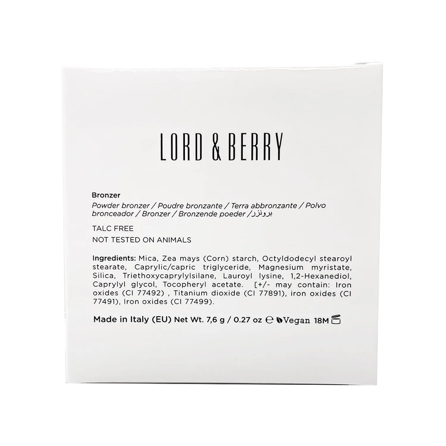 Lord & Berry BRONZER Face Powder Bronzer, Lightweight and High Pigmented with Matte Finish