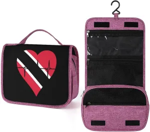 Love Trinidad and Tobago Heartbeat Makeup Bag Travel Toiletry Bag Waterproof Cosmetic Bag with Portable Hook Handbag
