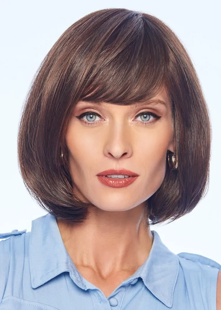Luck Clasic Chin-Length Bob Wig, Face framing Customized Full-Fringe by Hairuwear, Average Cap, Dark Brown
