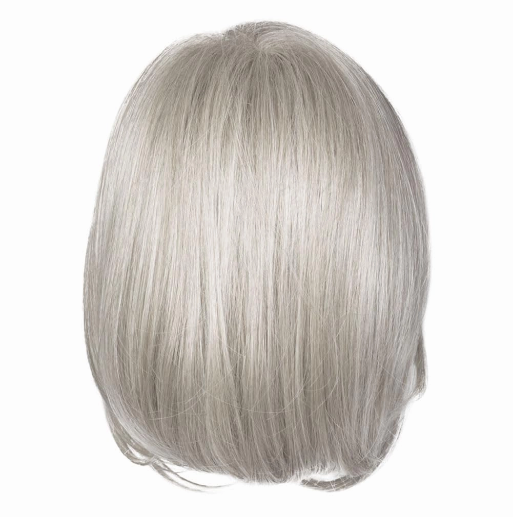 Luck Clasic Chin-Length Bob Wig, Face framing Customized Full-Fringe by Hairuwear, Average Cap, Light Grey