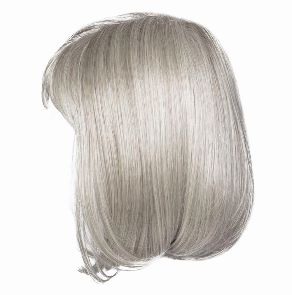 Luck Clasic Chin-Length Bob Wig, Face framing Customized Full-Fringe by Hairuwear, Average Cap, Light Grey