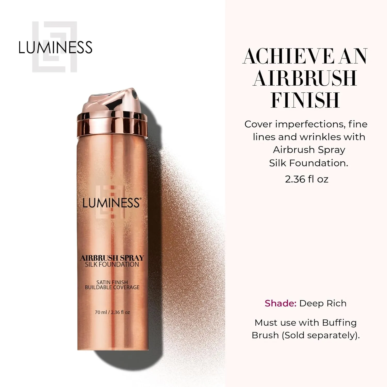 LUMINESS Silk Airbrush Spray Foundation - Full Coverage Foundation - Formula Hydrates & Moisturizes with Hyaluronic Acid, Aloe Vera & Hydrolyzed Silk (Shade - Deep Rich)