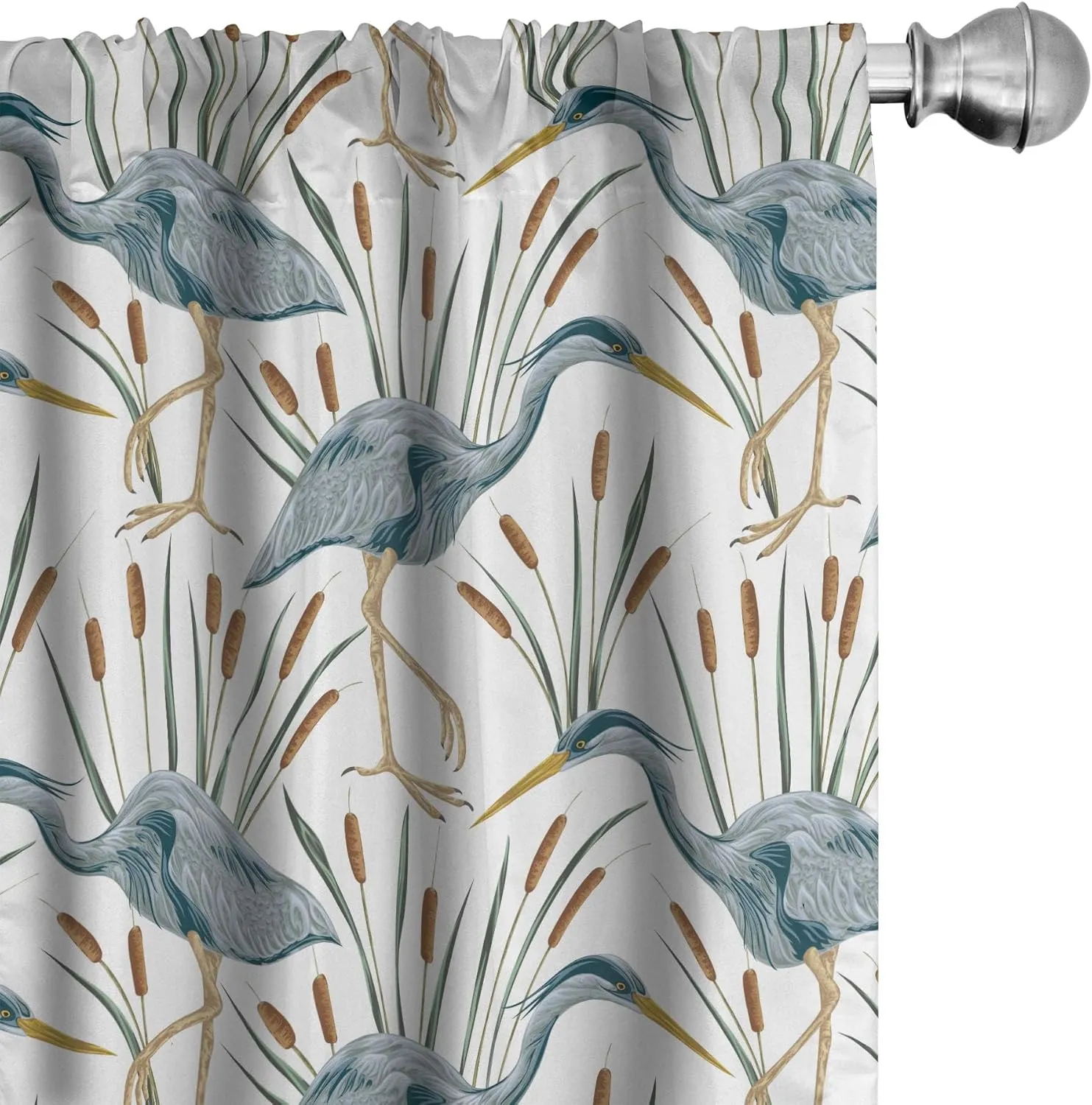 Lunarable Swamp Curtains, Blue Grey Heron Birds and Bulrush Water Foliage Growth Wilderness Tropical Lands, Window Treatments 2 Panel Set for Living Room Bedroom, Pair of - 28" x 63", Bluegrey Caramel