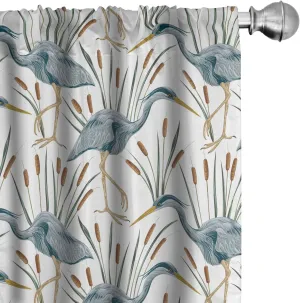 Lunarable Swamp Curtains, Blue Grey Heron Birds and Bulrush Water Foliage Growth Wilderness Tropical Lands, Window Treatments 2 Panel Set for Living Room Bedroom, Pair of - 28" x 63", Bluegrey Caramel