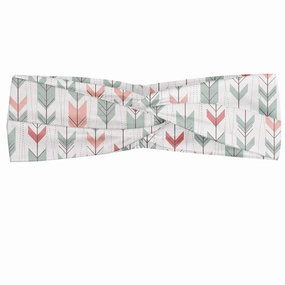 Lunarable Arrow Headband Set of 2, Retro Style Pattern Pastel Colors Peruvian Vintage Art Motifs, Elastic and Soft Women's Bandana for Sports and Everyday Use, XS-S, Almond Green Coral Peach