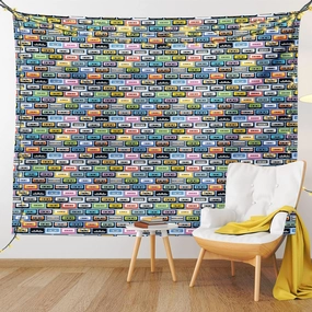 Lunarable Retro Tapestry King Size, Music Cassettes of The Nineties Recording and Playing Instrument Vintage Pattern, Wall Hanging Bedspread Bed Cover Wall Decor, King Size, Ceil Blue