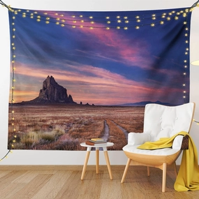 Lunarable Wilderness Tapestry Twin Size, Shiprock Volcanic Mountain in Desert Plane of New Mexico USA Travel Destination, Wall Hanging Bedspread Bed Cover Wall Decor, Twin Size, Purple Night Blue