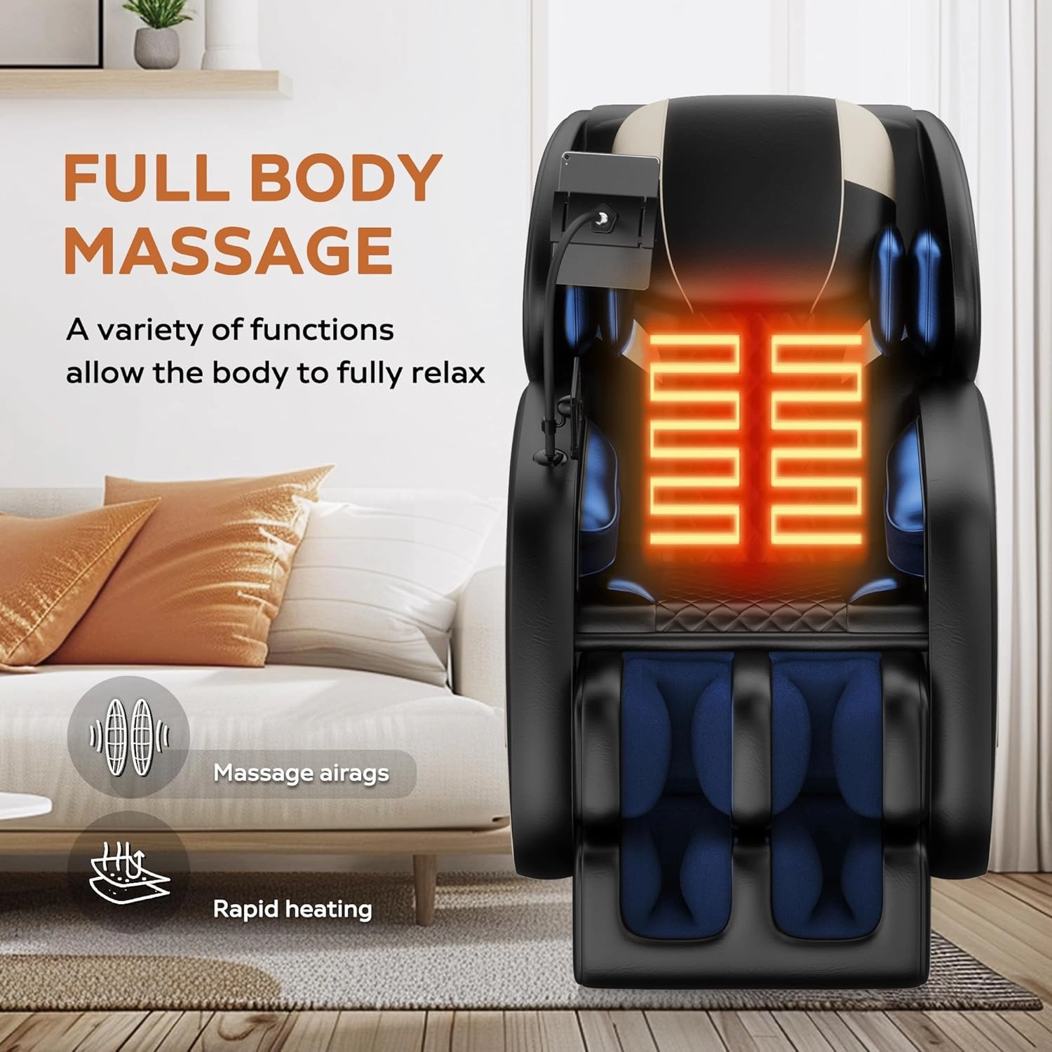 Luxury Zero Gravity Full-Body Massage Chair with Heating, Bluetooth Audio, and Foot Rollers - Home Relaxation Recliner (Velvet Black)