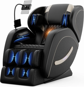 Luxury Zero Gravity Full-Body Massage Chair with Heating, Bluetooth Audio, and Foot Rollers - Home Relaxation Recliner (Velvet Black)