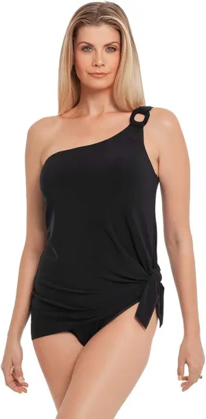MagicSuit Women's Swimwear Solid Amal One Shoulder Soft Cup Swimdress