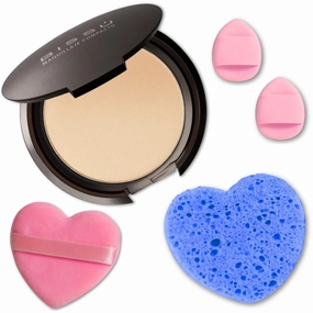 Makeup & Exfoliation Kit - Bissú Compact Powder   1 Medium Velvet Puff   2 Finger Puffs   1 Facial Exfoliating Sponge (05 Pebble, One Size)