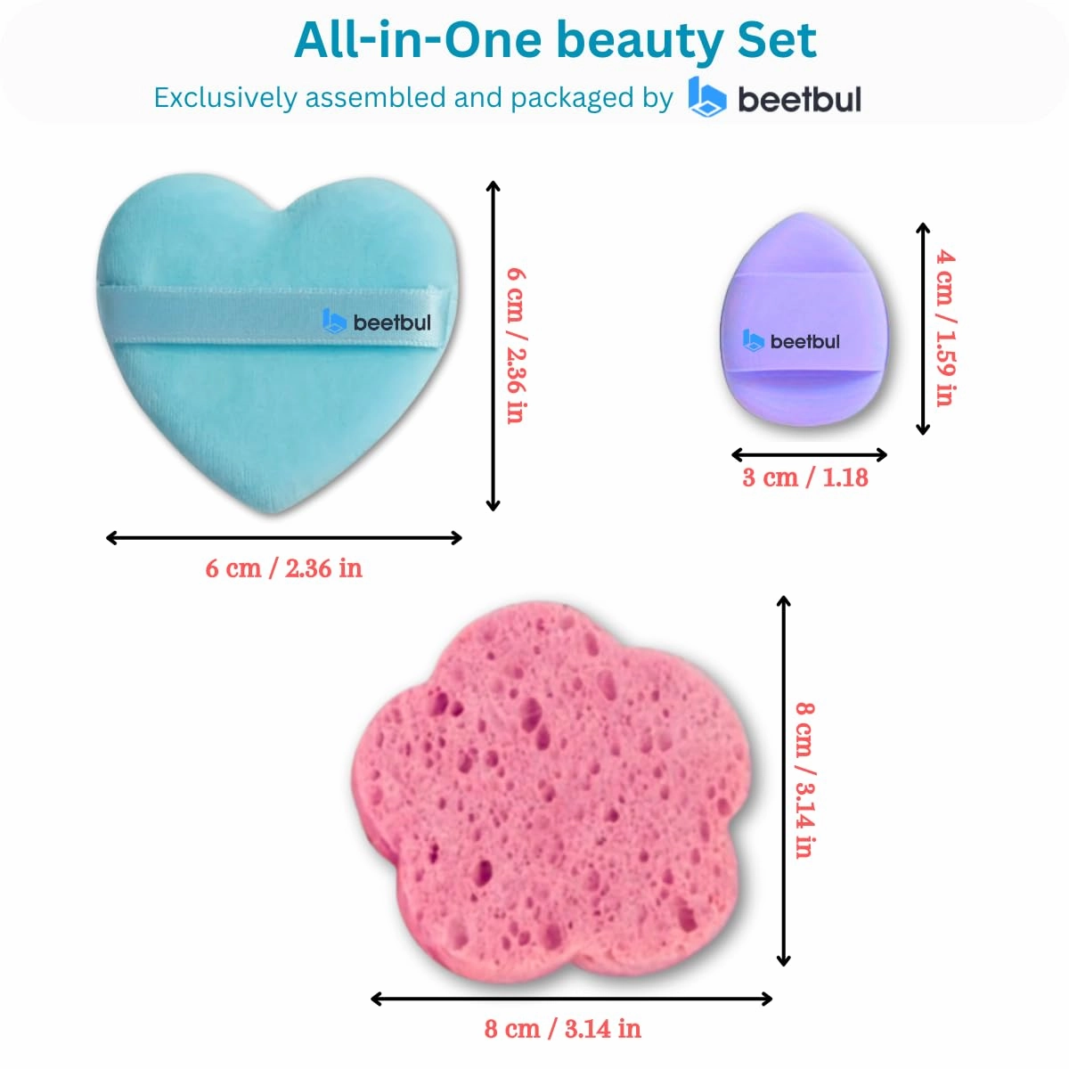 Makeup & Exfoliation Kit - Bissú Compact Powder   1 Medium Velvet Puff   2 Finger Puffs   1 Facial Exfoliating Sponge (05 Pebble, One Size)