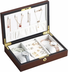 Makeup case Organizer Large Wooden Jewelry Box Velvet Necklace Earrings Watch Storage Box Jewelry Storage Box