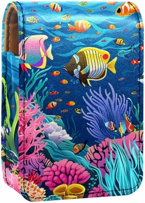 Makeup Organizer,Makeup Lipstick Case for Outside Mini Bag Travel Cosmetic Pouch,Undersea Fish Coral Ocean