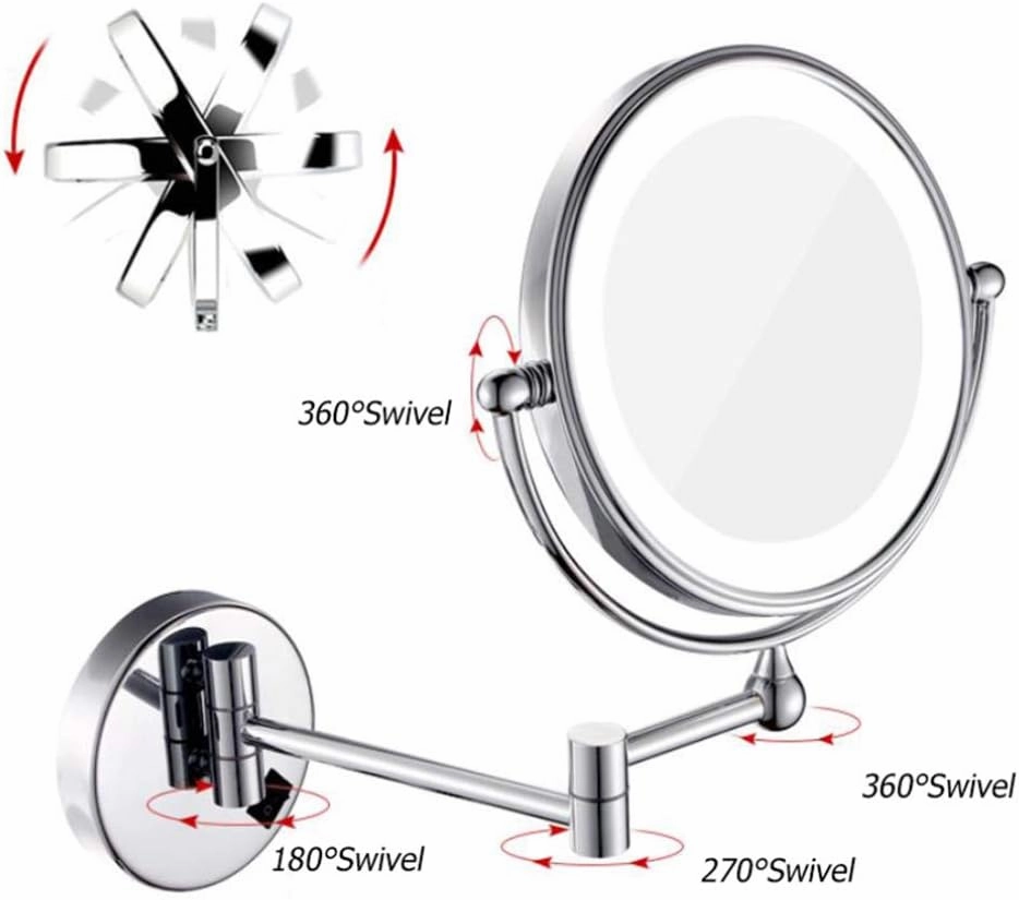 Makeup Vanity Mirror with Lights,Two-Sided Wall Mounted Beauty Mirror 3X Magnification Bathroom Mirror 360°Swivel Cosmetic Mirror,Silver (Silver Powered by Plug)