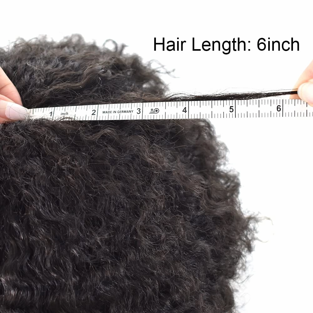 Man Weave Hair Black Men Curly Brazilian Hair Afro Toupee American African Mens Wig Full Poly Men Wave Hair Piece (#1 Jet Black, 8MM Weave)
