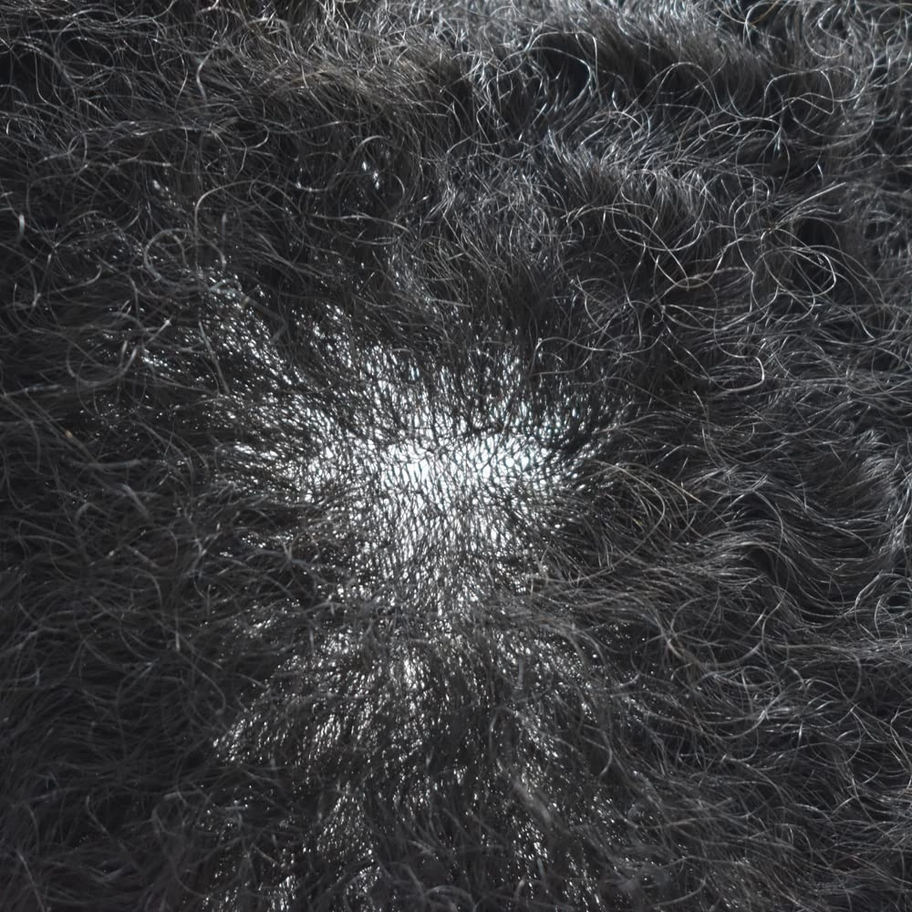 Man Weave Hair Black Men Curly Brazilian Hair Afro Toupee American African Mens Wig Full Poly Men Wave Hair Piece (#1 Jet Black, 8MM Weave)
