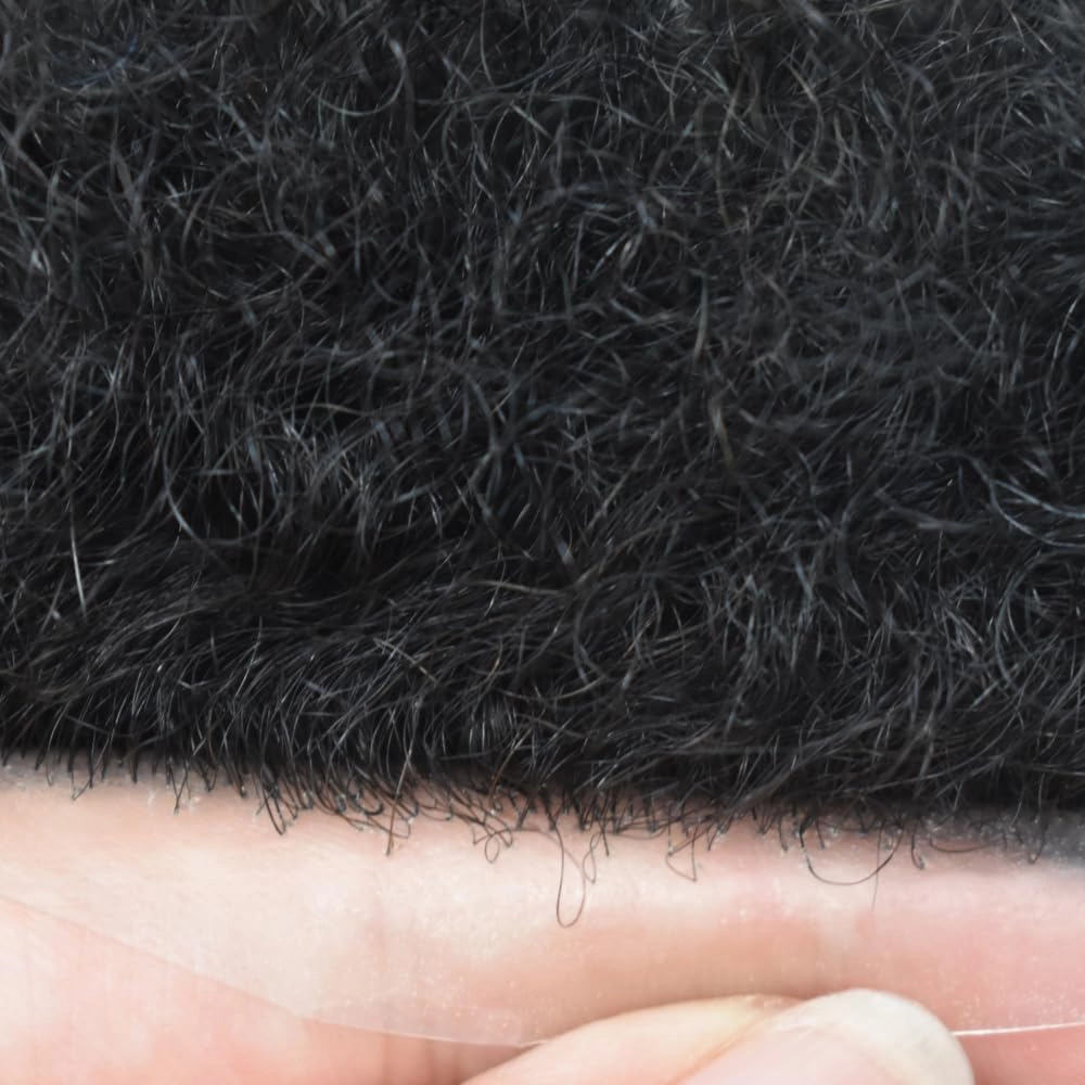 Man Weave Hair Black Men Curly Brazilian Hair Afro Toupee American African Mens Wig Full Poly Men Wave Hair Piece (#1 Jet Black, 8MM Weave)