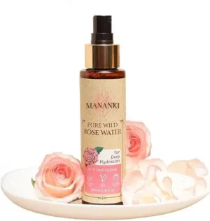 Mananki Pure Wild Rose Water Facial Mist, Deep Hydration Toner, Chemical-Free Face Spray, Makeup Remover, 100ml