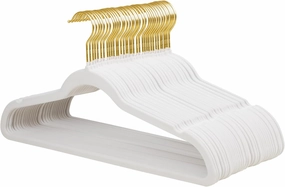 ManGotree Velvet Coat Hangers, Non-Slip Felt Suit Hangers, Ultra-Slim Space Saving Clothes Hanger with 360° Swivel Gold Hook, Sturdy for Coat, Suit, Shirt, Dress, Pant (36 Pack, White)