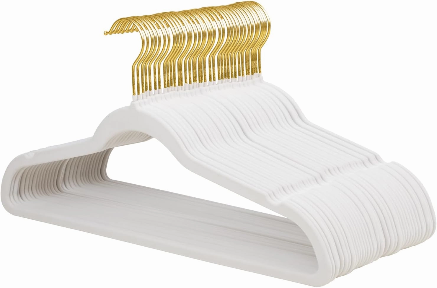 ManGotree Velvet Coat Hangers, Non-Slip Felt Suit Hangers, Ultra-Slim Space Saving Clothes Hanger with 360° Swivel Gold Hook, Sturdy for Coat, Suit, Shirt, Dress, Pant (36 Pack, White)