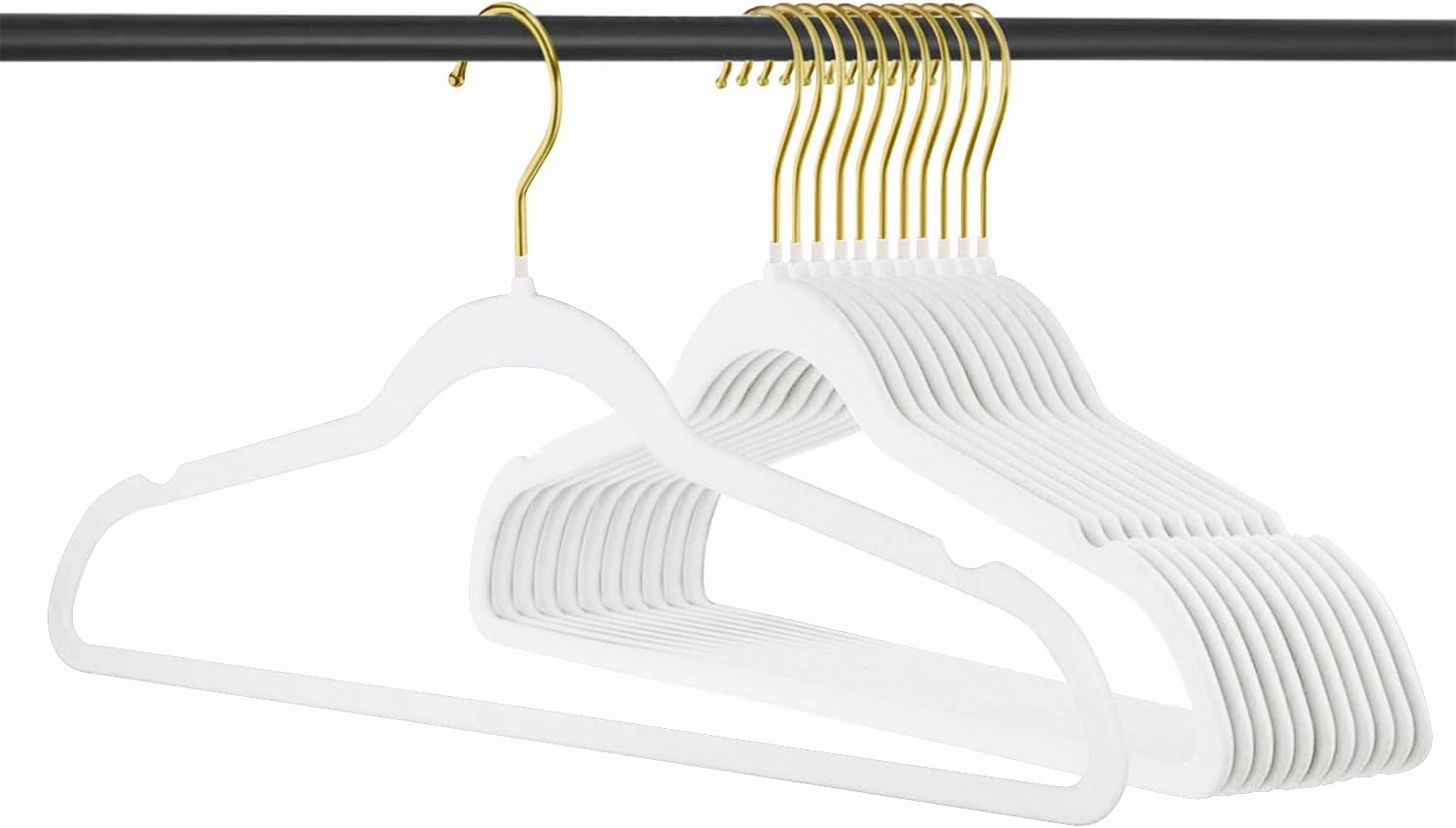 ManGotree Velvet Coat Hangers, Non-Slip Felt Suit Hangers, Ultra-Slim Space Saving Clothes Hanger with 360° Swivel Gold Hook, Sturdy for Coat, Suit, Shirt, Dress, Pant (36 Pack, White)