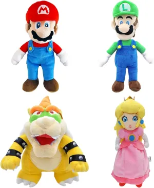 Mario All Star Collection Plushies, Mario and Bowser Stuffed Plush Toys, Princess Peach Plush Toys, Set of 4 Plushies Doll 9.8