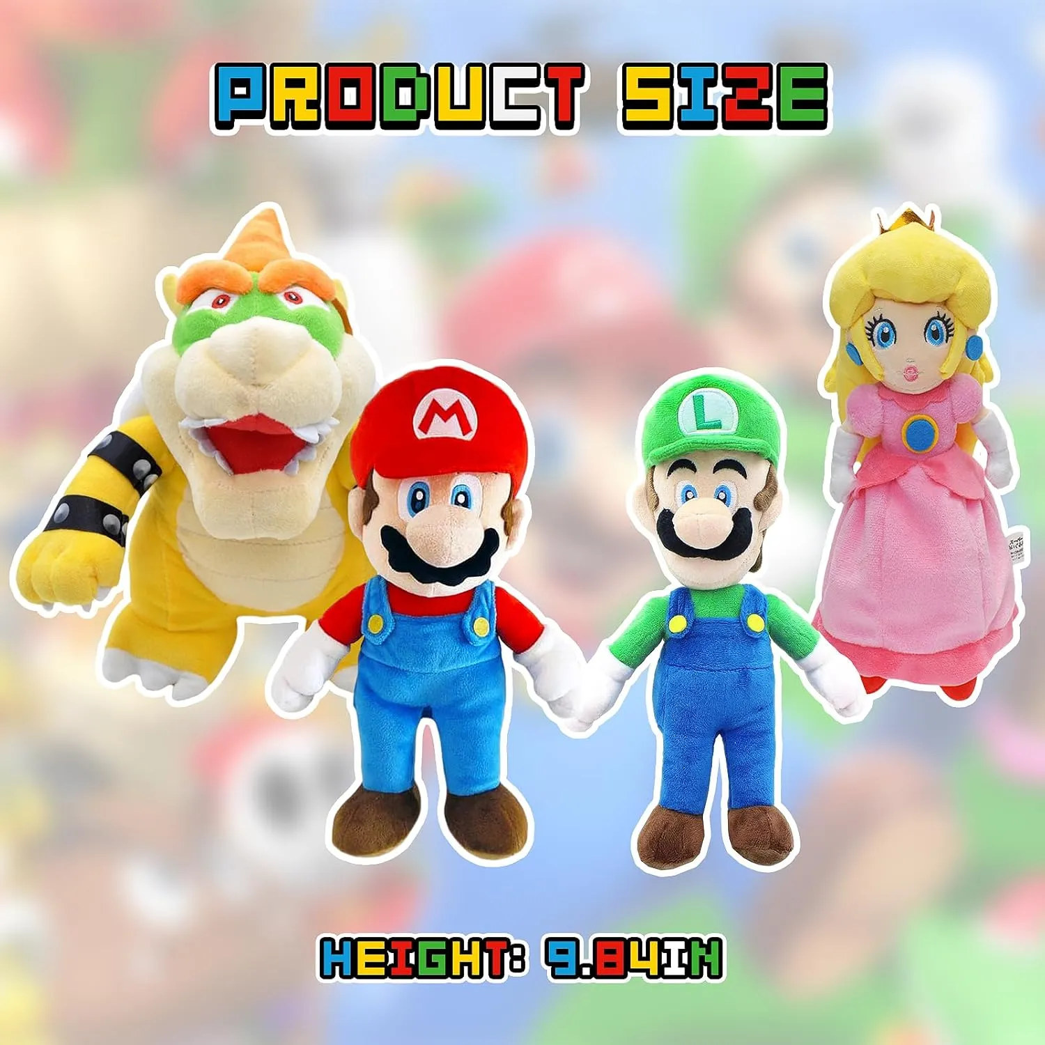 Mario All Star Collection Plushies, Mario and Bowser Stuffed Plush Toys, Princess Peach Plush Toys, Set of 4 Plushies Doll 9.8