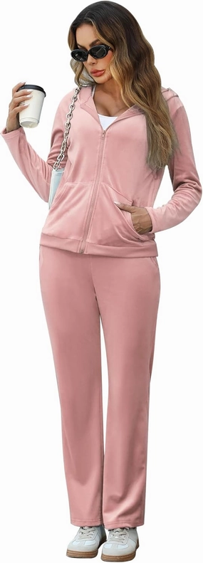 Marvmys Velour Tracksuit Womens 2 Piece Outfits Velvet Sweatsuit Jogging Suit Full Zip Up Hoodie and Sweatpants Set