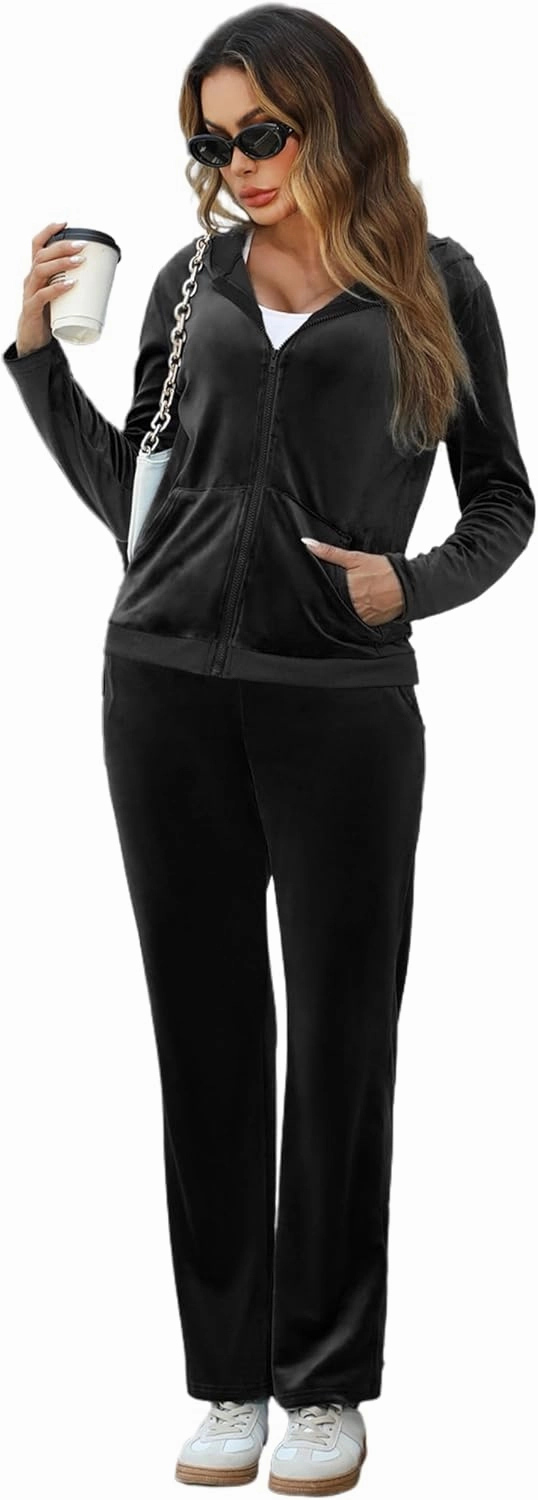Marvmys Velour Tracksuit Womens 2 Piece Outfits Velvet Sweatsuit Jogging Suit Full Zip Up Hoodie and Sweatpants Set