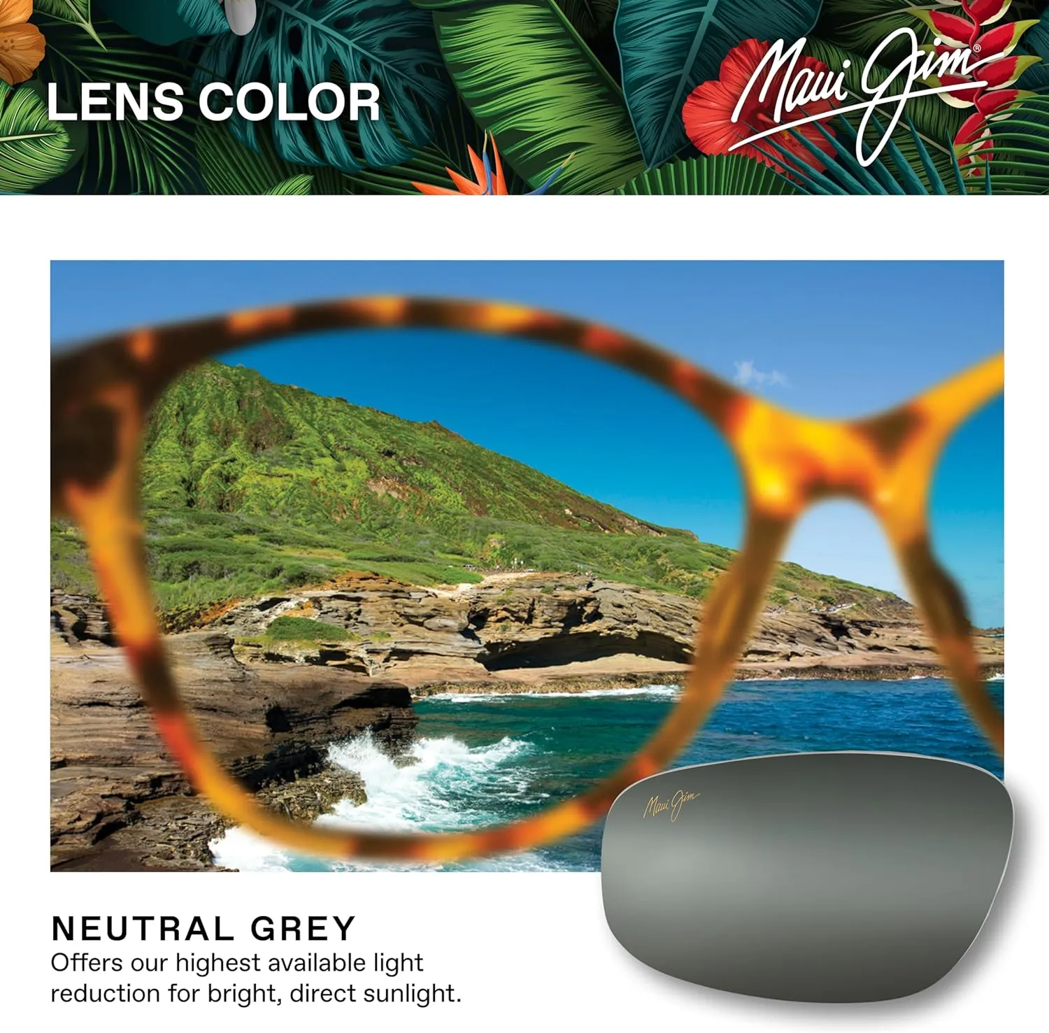Maui Jim Men's and Women's Black Coral Polarized Rectangular Sunglasses