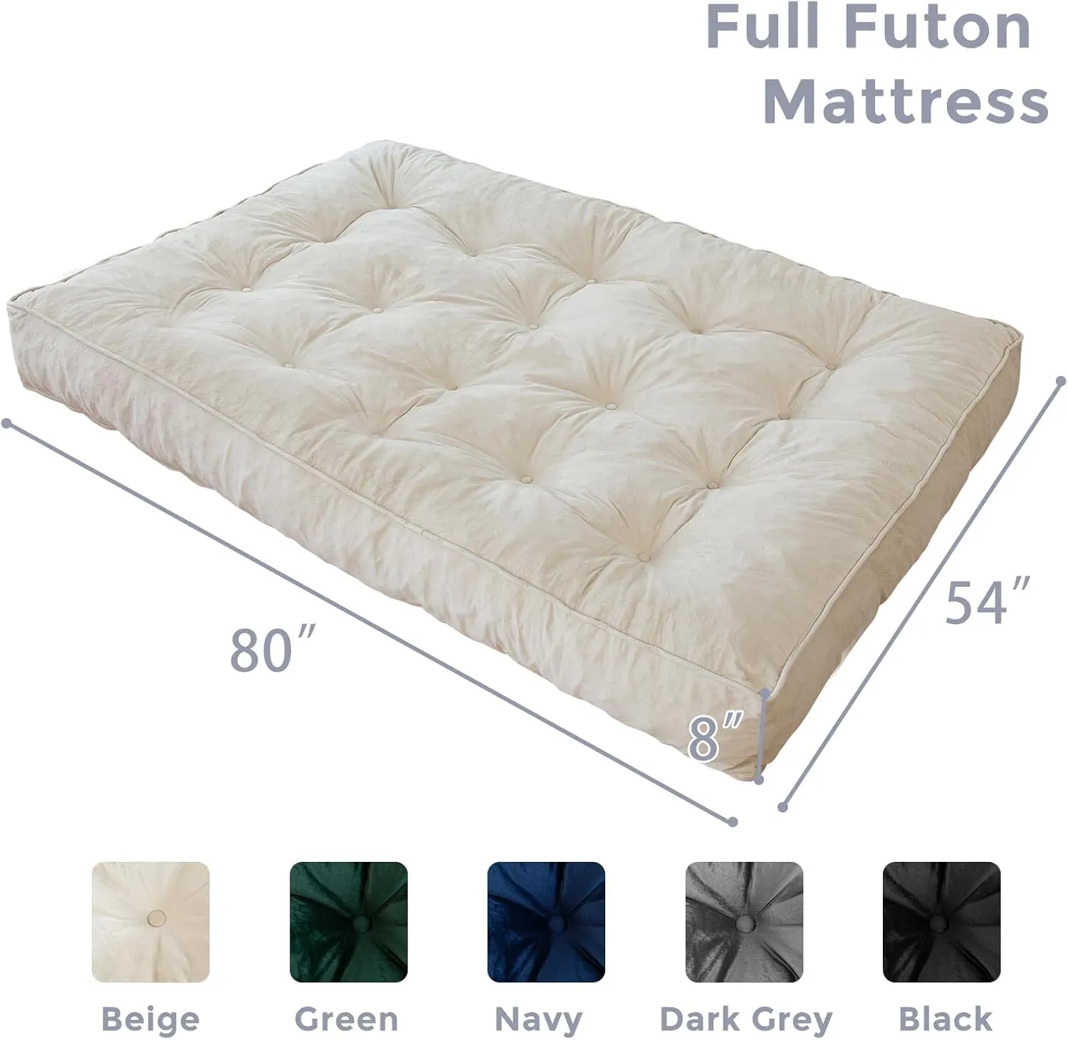 MAXYOYO 8" Futon Mattress Full Size, Extra Thick Futons Sofa Couch Bed, Velvet Floor Mattress for Adults, Shredded Foam Filling (Frame Not Included), Beige