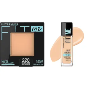 Maybelline Fit Me Matte   Poreless Pressed Powder, Liquid Foundation, Classic Ivory & Natural Beige, 1 Count Each