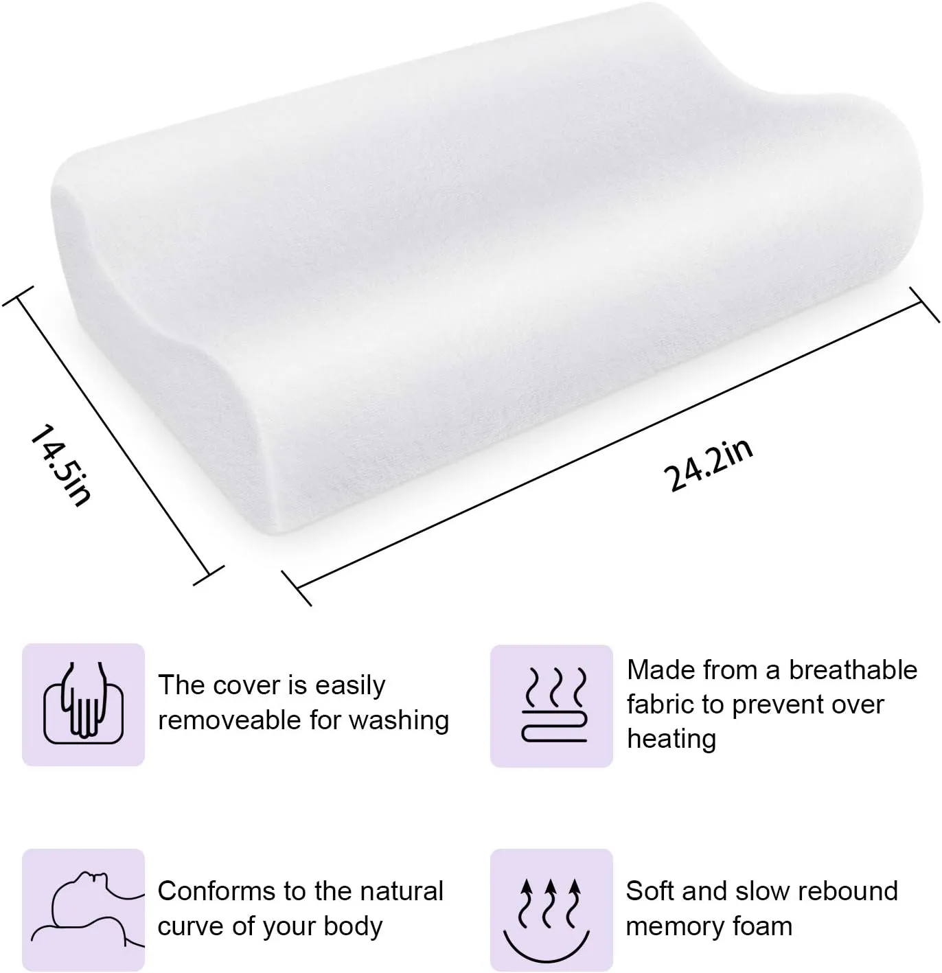Memory Foam Cervical Premium Pillow with Hypoallergenic Cover, Orthopedic Contour Pillow, Neck & Shoulder Pain Relief for Back, Side & Stomach Sleepers (24”x15”) Queen (2 Pack)