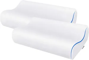 Memory Foam Cervical Premium Pillow with Hypoallergenic Cover, Orthopedic Contour Pillow, Neck & Shoulder Pain Relief for Back, Side & Stomach Sleepers (24”x15”) Queen (2 Pack)
