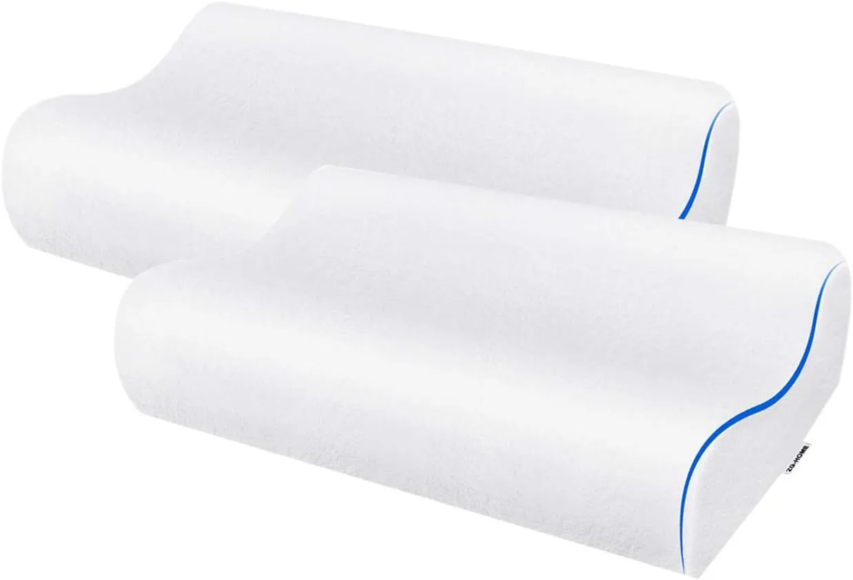 Memory Foam Cervical Premium Pillow with Hypoallergenic Cover, Orthopedic Contour Pillow, Neck & Shoulder Pain Relief for Back, Side & Stomach Sleepers (24”x15”) Queen (2 Pack)