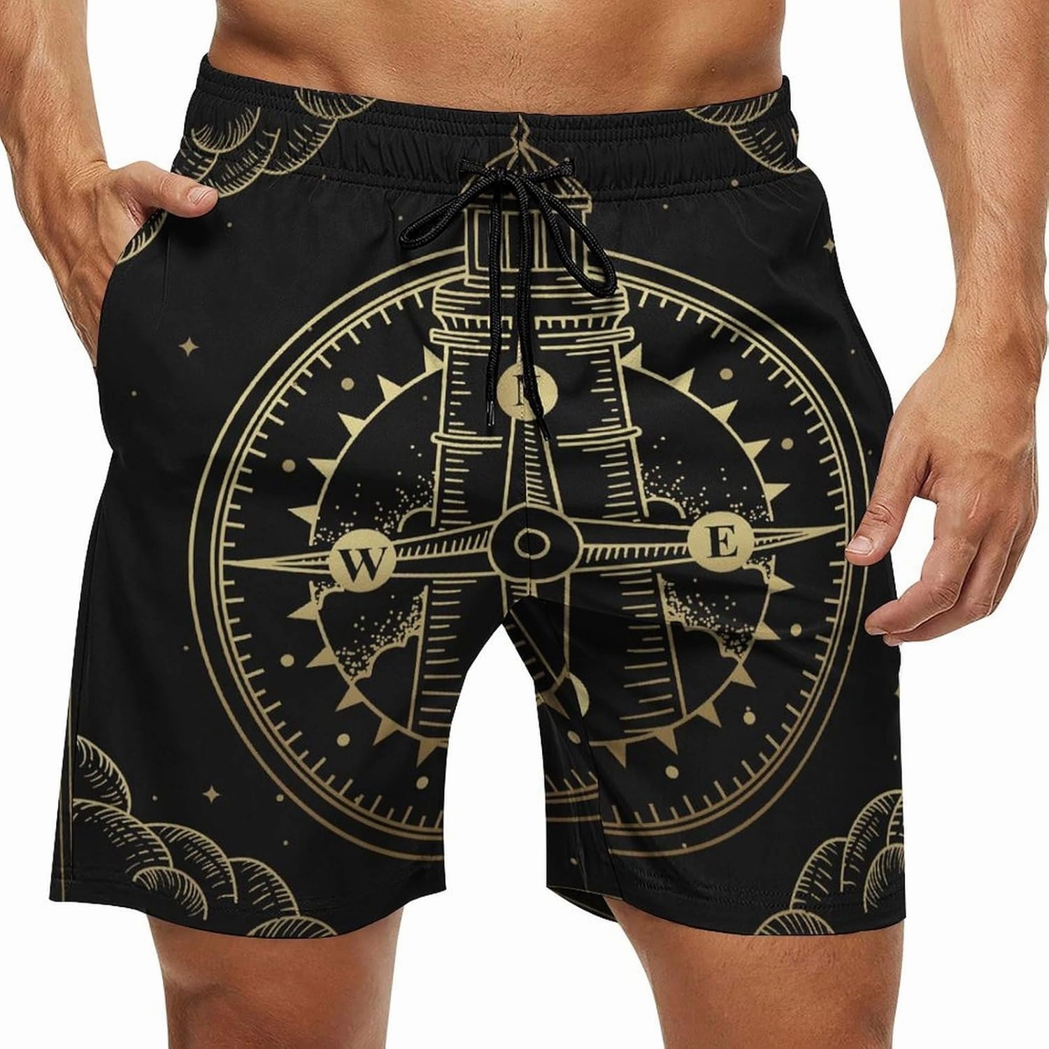 Men's Casual Summer Shorts Compass-Print,