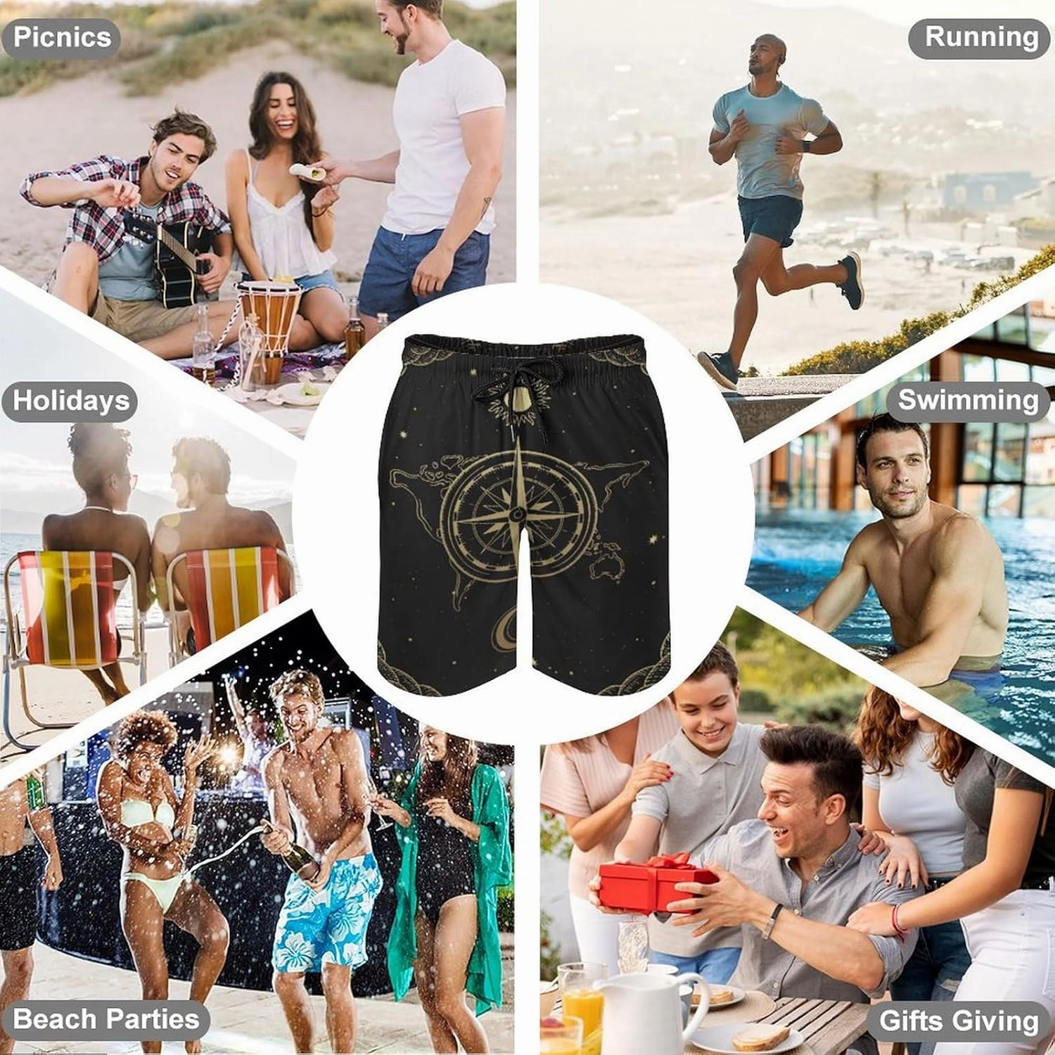 Men's Dragonfly-Moon-print2 Athletic Shorts Drawstring Graphic Shorts,