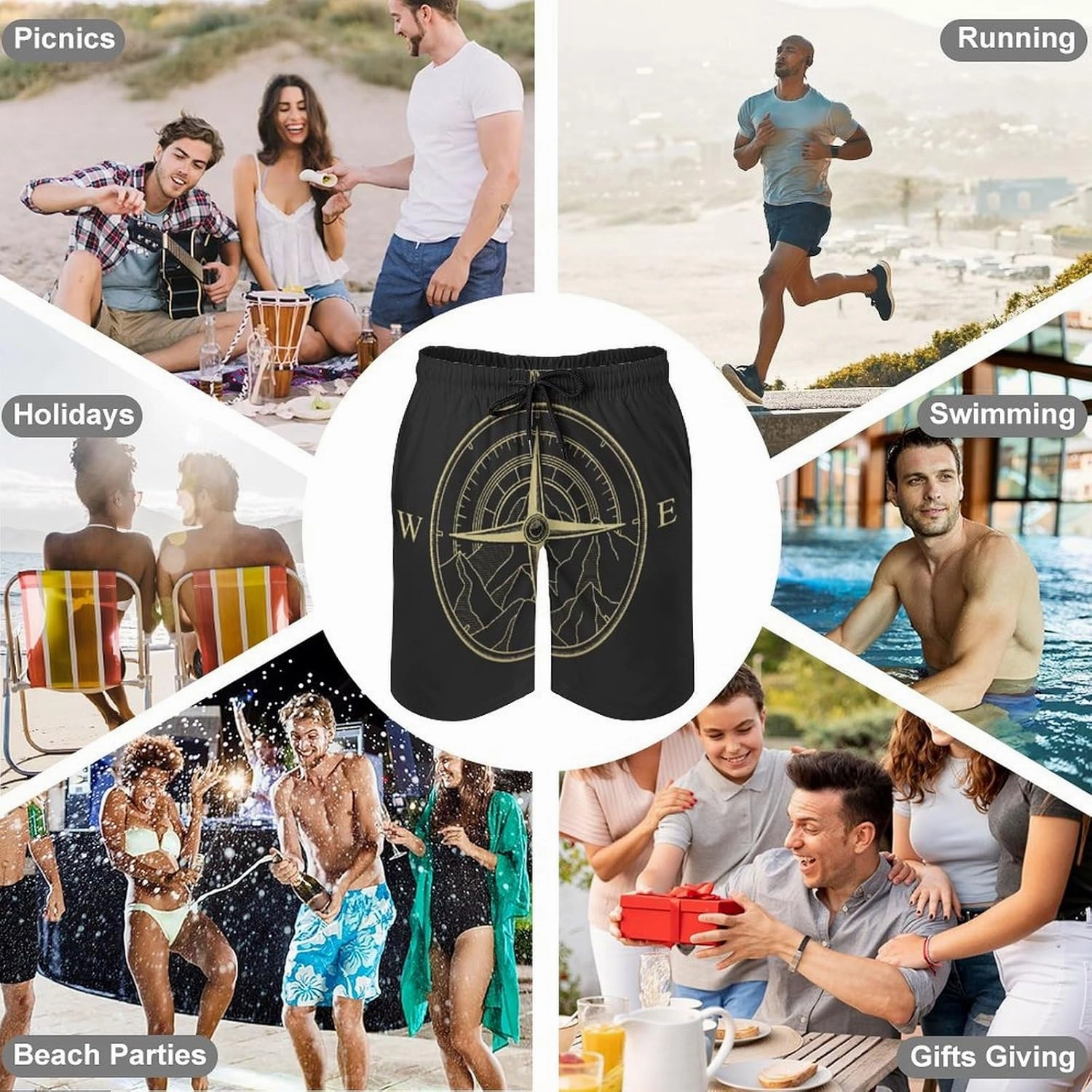 Men's Dragonfly-Moon-print2 Athletic Shorts Drawstring Graphic Shorts,