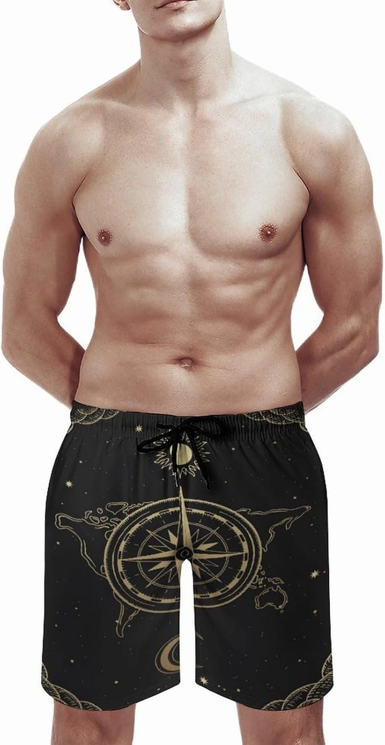 Men's Dragonfly-Moon-print2 Athletic Shorts Drawstring Graphic Shorts,