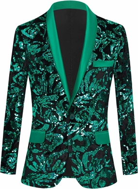 Men's Fashion Velvet Sequins Blazer Sequins Party Prom Suit Jacket