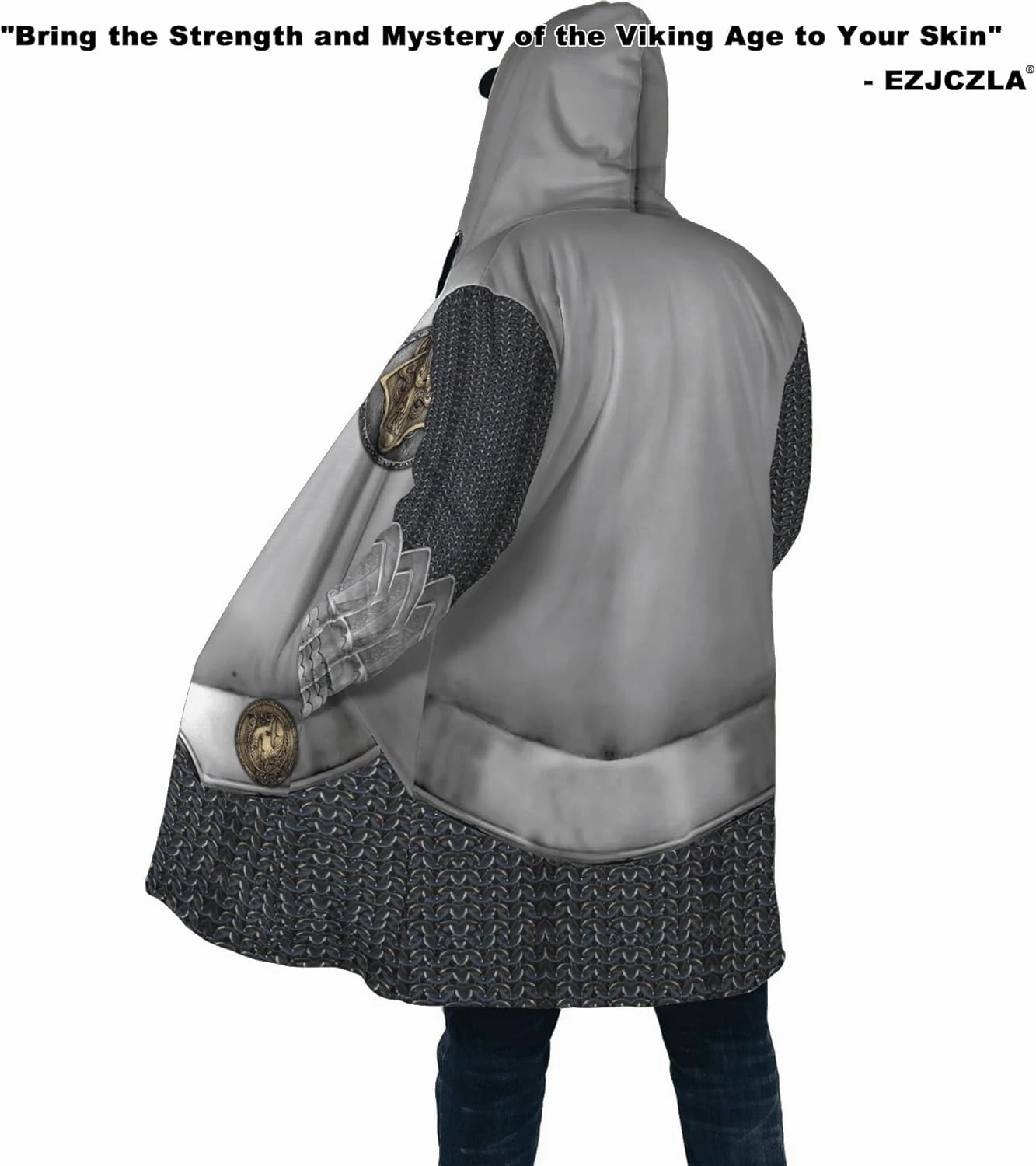 Men's Winter Warm Fleece Parka Jacket 3D Full Print Viking Medieval-Inspired Hooded Cloak Two Pocket Outdoor Couple Cape
