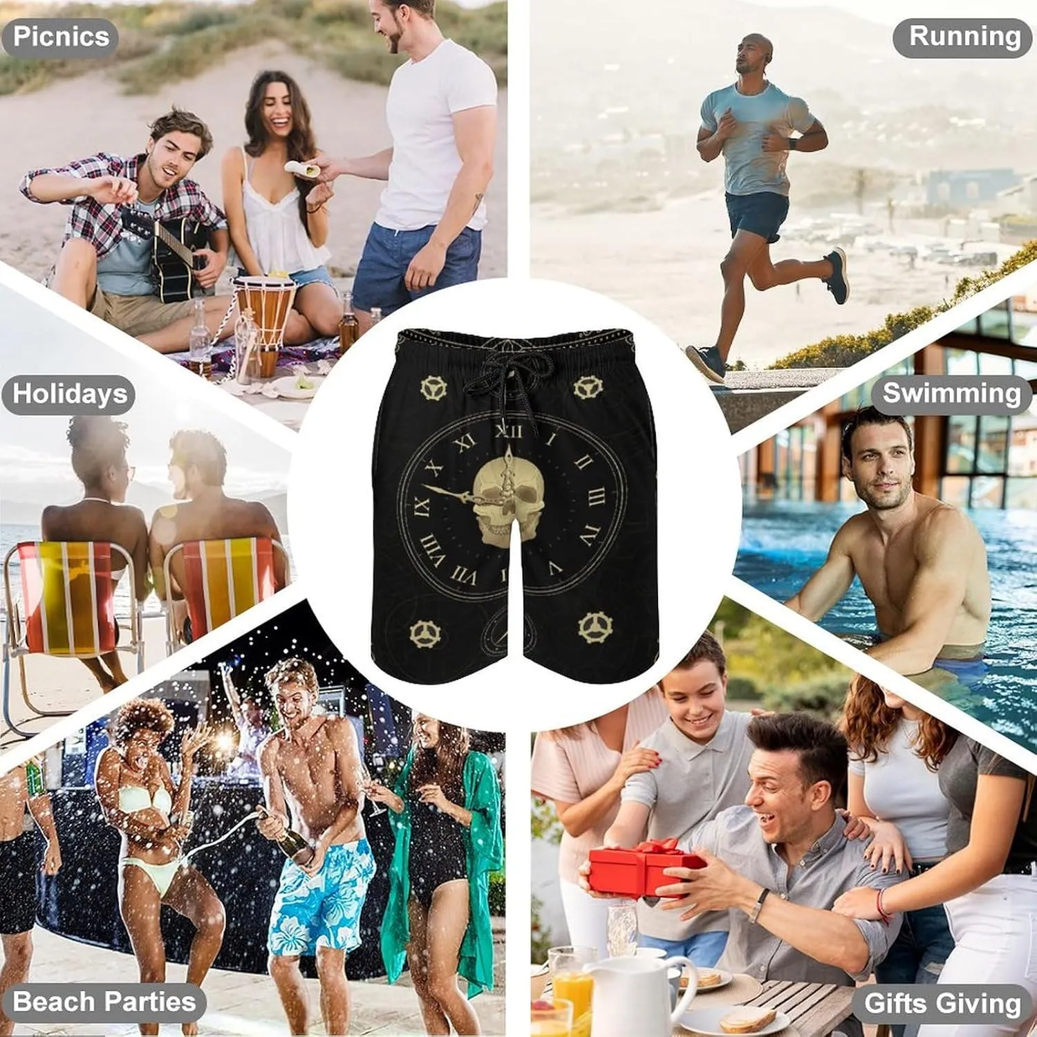 Men's Dragonfly-Moon-print2 Athletic Shorts Drawstring Graphic Shorts,
